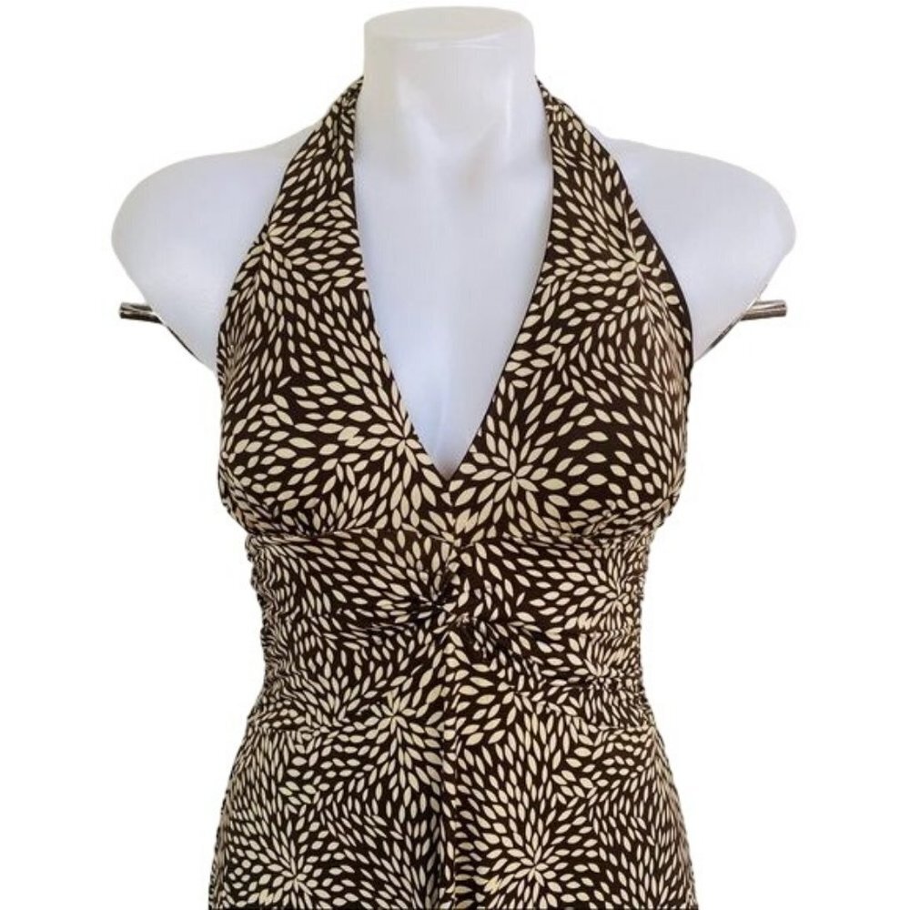 Forever 21 Halter Brown tan Floral V Neck Stretch USA Dress Size M - Picture 4 of 10